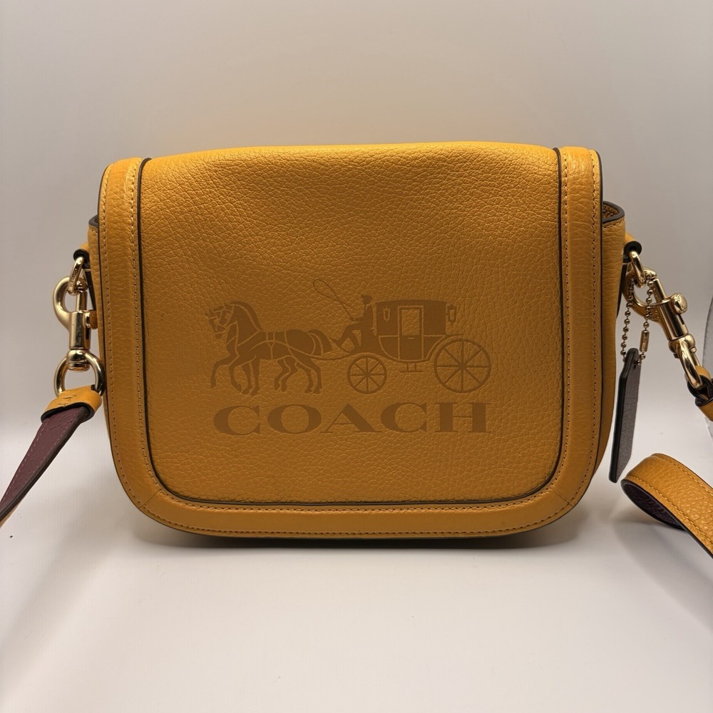 Coach Saddle Bag C4058 Yellow Maroon Horse and Carriage Crossbody